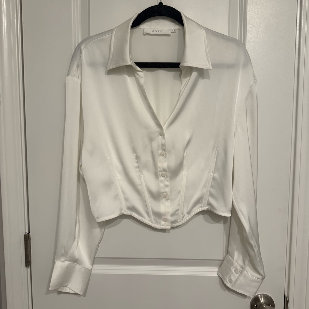 ASTR The Label Cropped Blouse Top - True White